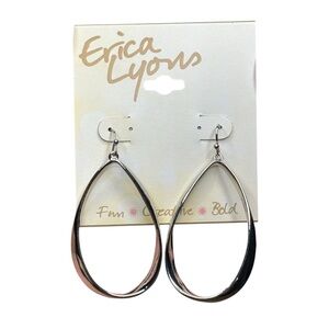ERICA LYONS Silver Teardrop Earrings Drop Fish Hooks NEW